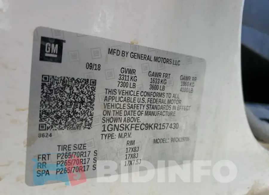 1GNSKFEC9KR157430 Photo# 12