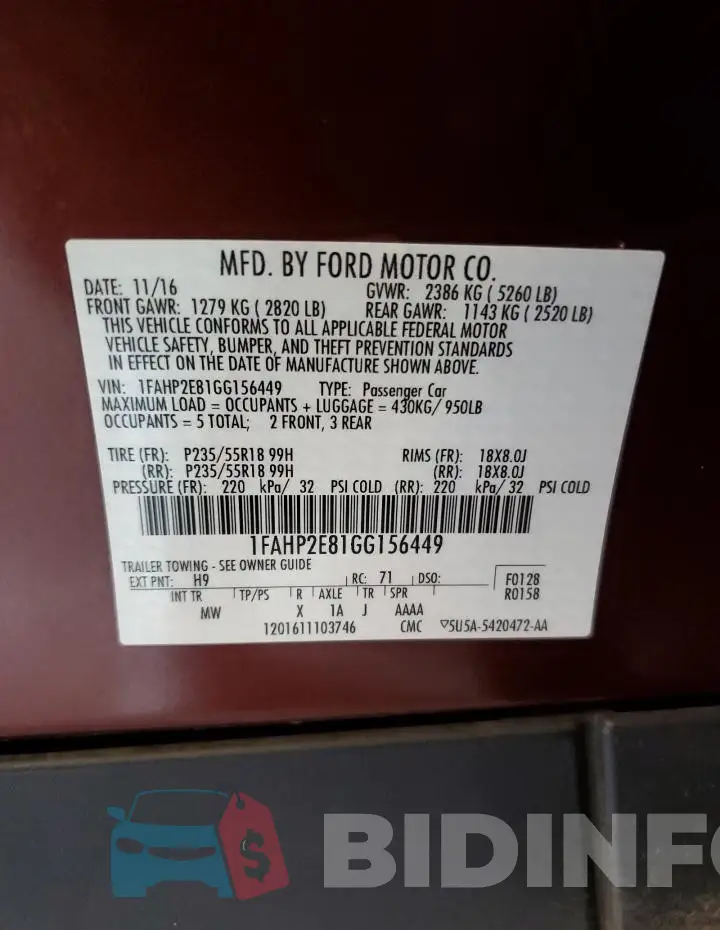 1FAHP2E81GG156449 Photo# 13