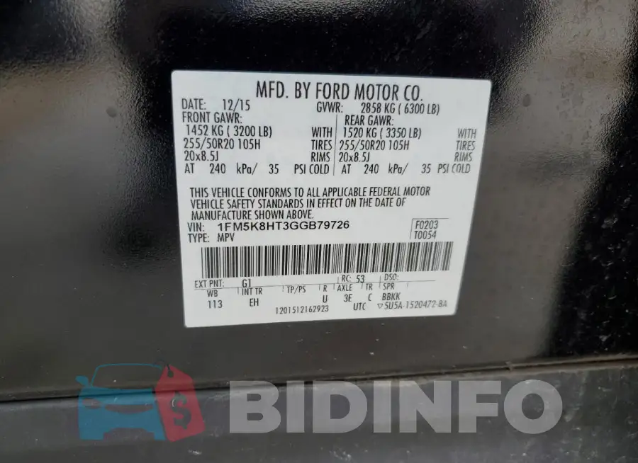 1FM5K8HT3GGB79726 Photo# 14