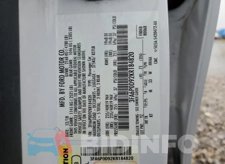 3FA6P0D92KR184820 Photo# 12