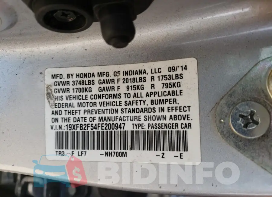 19XFB2F54FE200947 Photo# 12