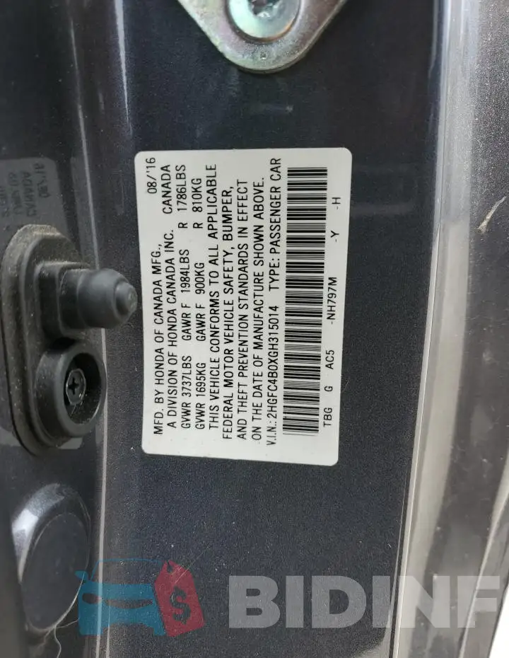 2HGFC4B0XGH315014 Photo# 12