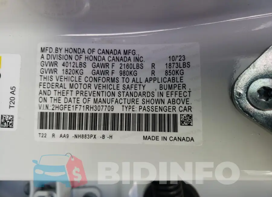 2HGFE1F71RH307709 Photo# 13