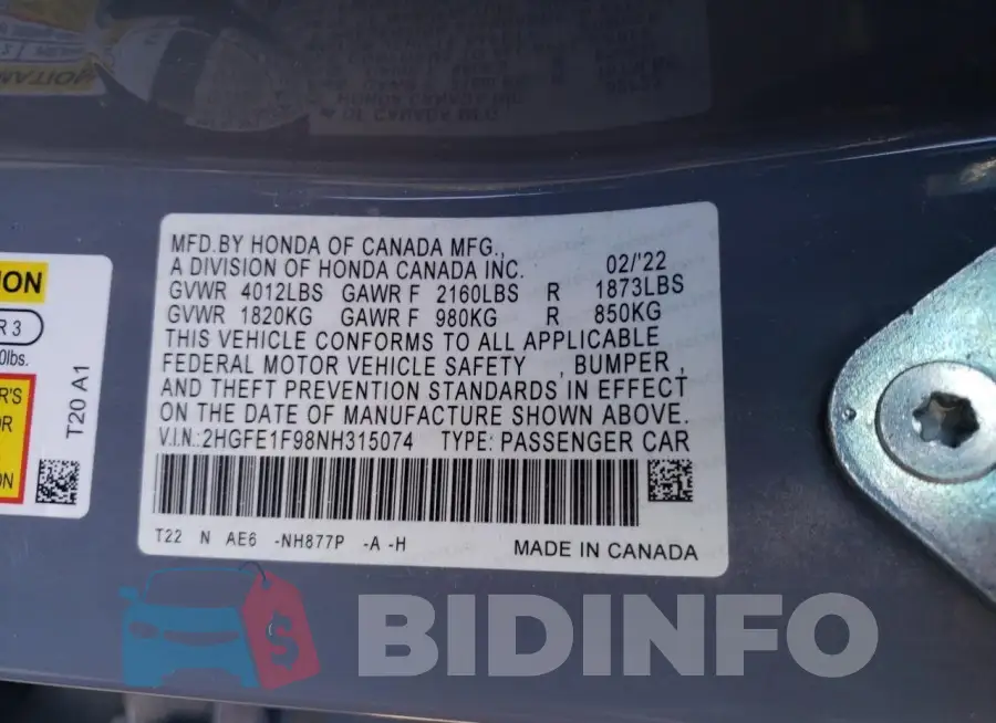 2HGFE1F98NH315074 Photo# 12