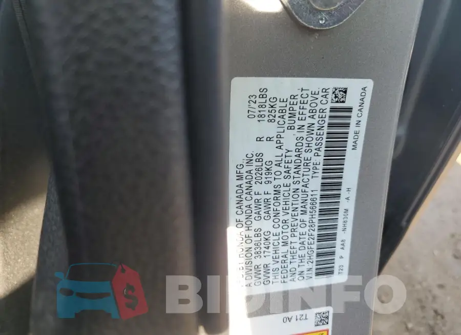 2HGFE2F28PH566611 Photo# 12