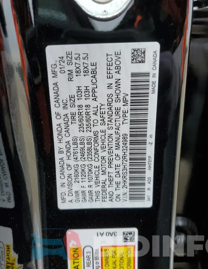 2HKRS3H72RH324989 Photo# 13