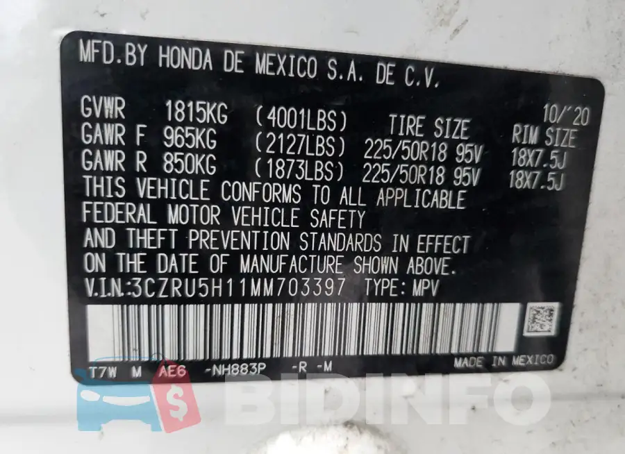 3CZRU5H11MM703397 Photo# 12