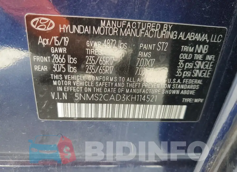 5NMS2CAD3KH114521 Photo# 14