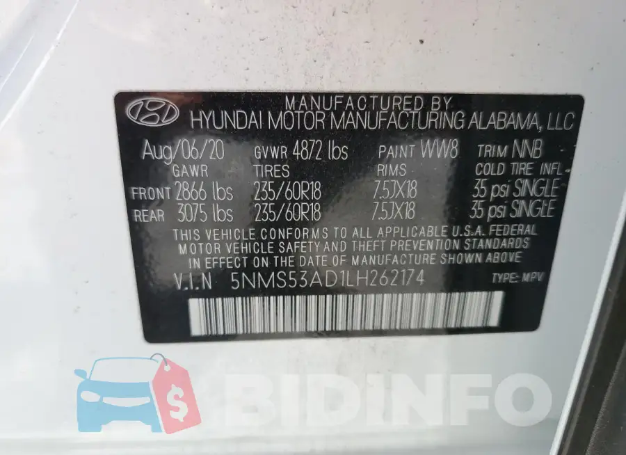 5NMS53AD1LH262174 Photo# 12