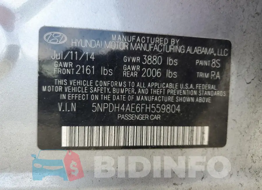 5NPDH4AE6FH559804 Photo# 13