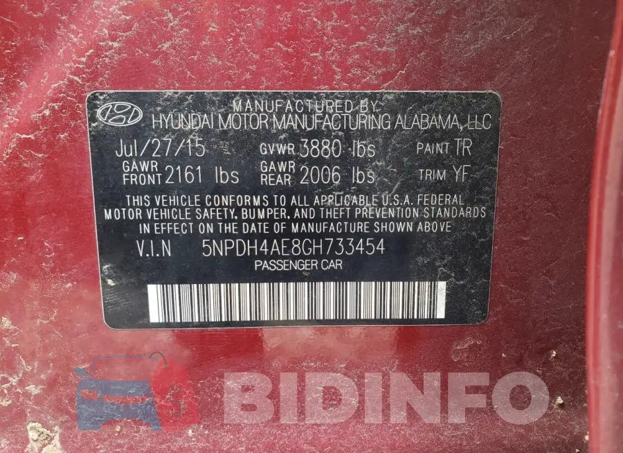 5NPDH4AE8GH733454 Photo# 12