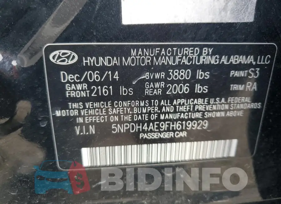 5NPDH4AE9FH619929 Photo# 12