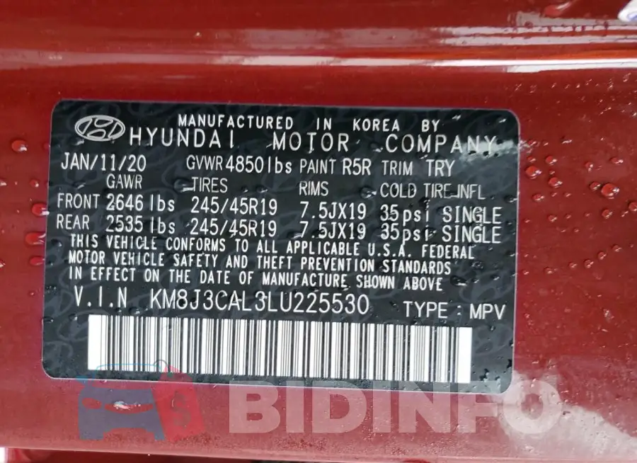KM8J3CAL3LU225530 Photo# 14