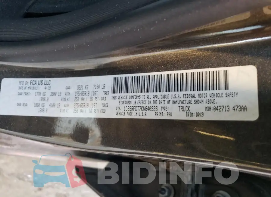 1C6SRFDT7KN840926 Photo# 12