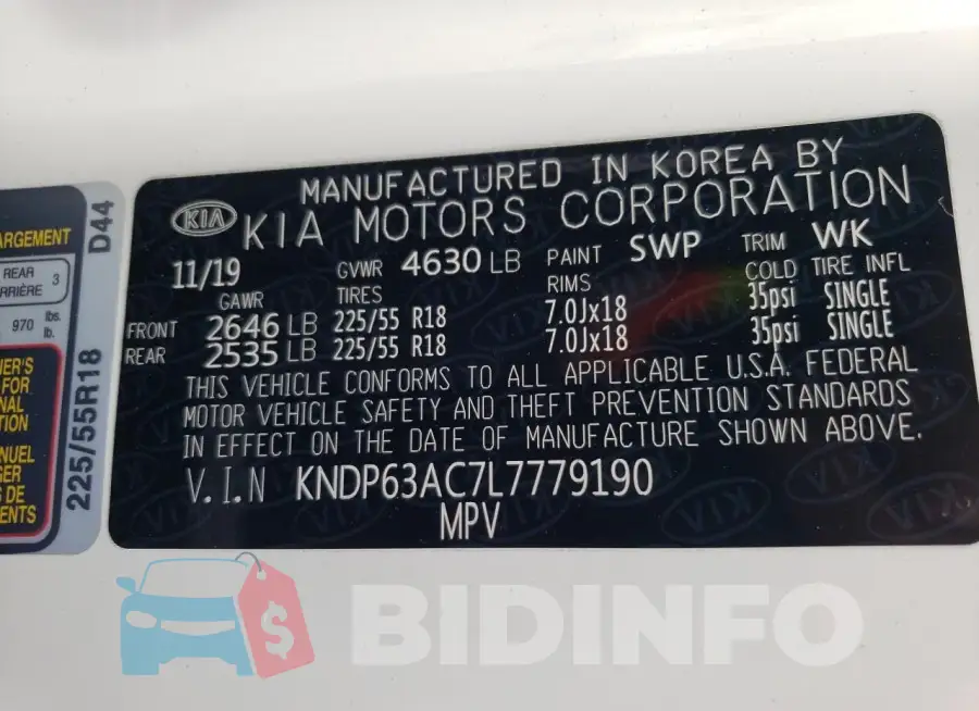 KNDP63AC7L7779190 Photo# 12