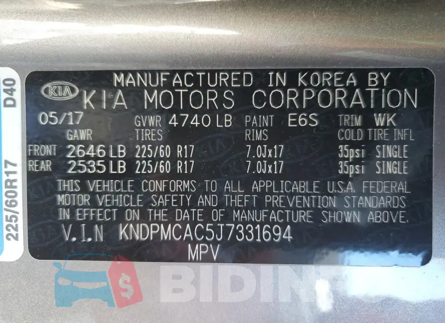 KNDPMCAC5J7331694 Photo# 14