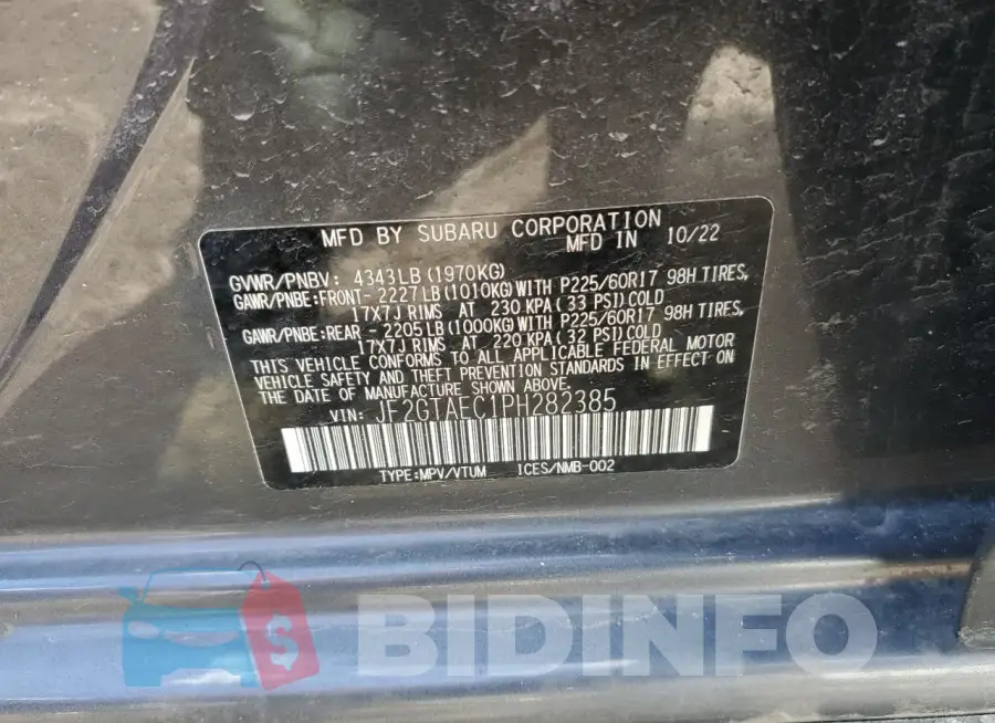 JF2GTAEC1PH282385 Photo# 14
