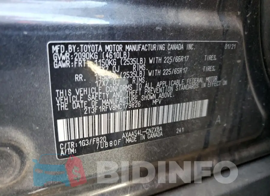 2T3F1RFV8MC179826 Photo# 12