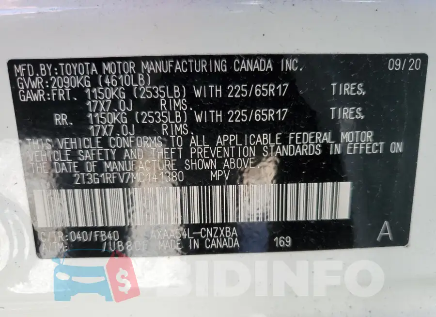 2T3G1RFV7MC141380 Photo# 12