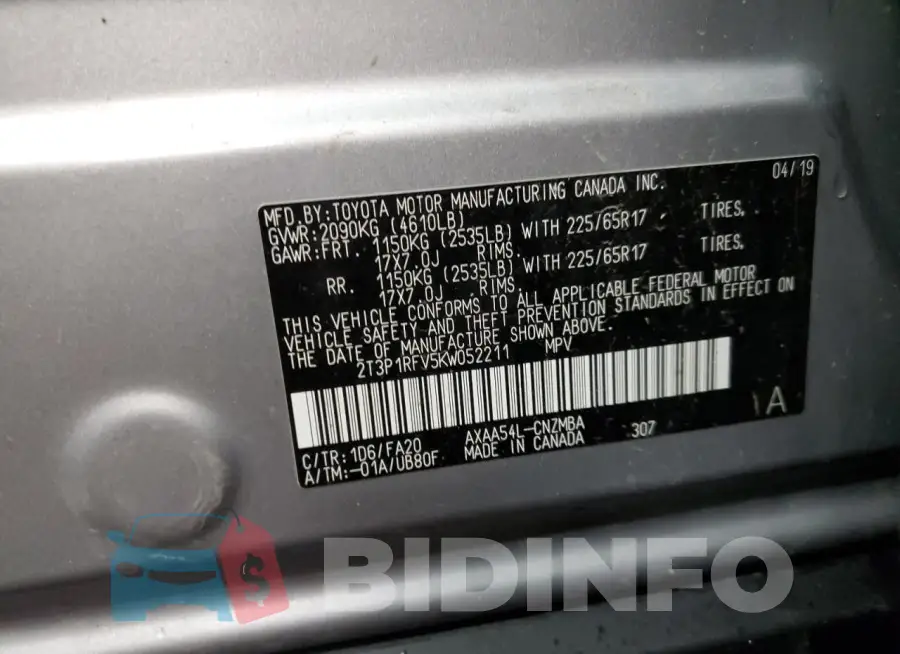 2T3P1RFV5KW052211 Photo# 13