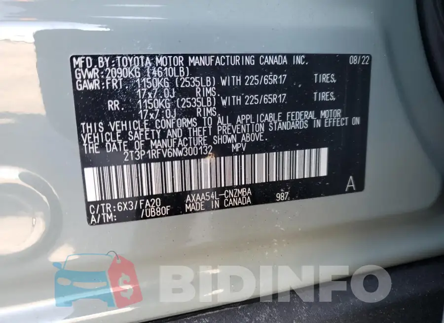 2T3P1RFV6NW300132 Photo# 12