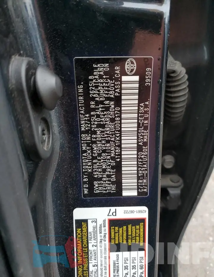 4T1BF1FK4FU008170 Photo# 13
