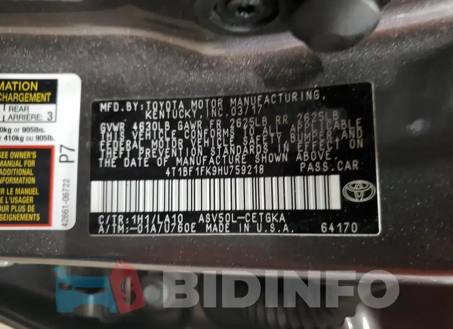 4T1BF1FK9HU759218 Photo# 12