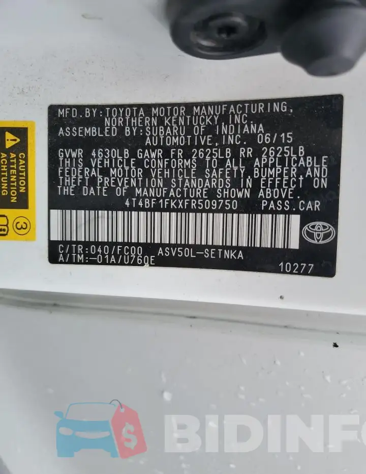 4T4BF1FKXFR509750 Photo# 12