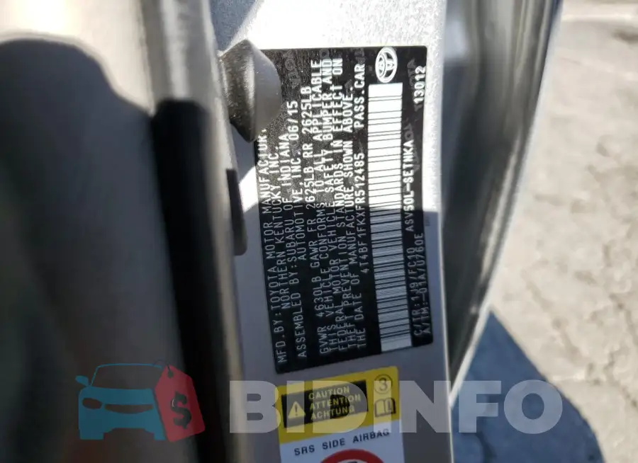 4T4BF1FKXFR512485 Photo# 13