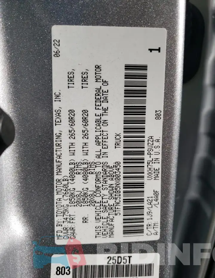 5TFNC5DB5NX003450 Photo# 12