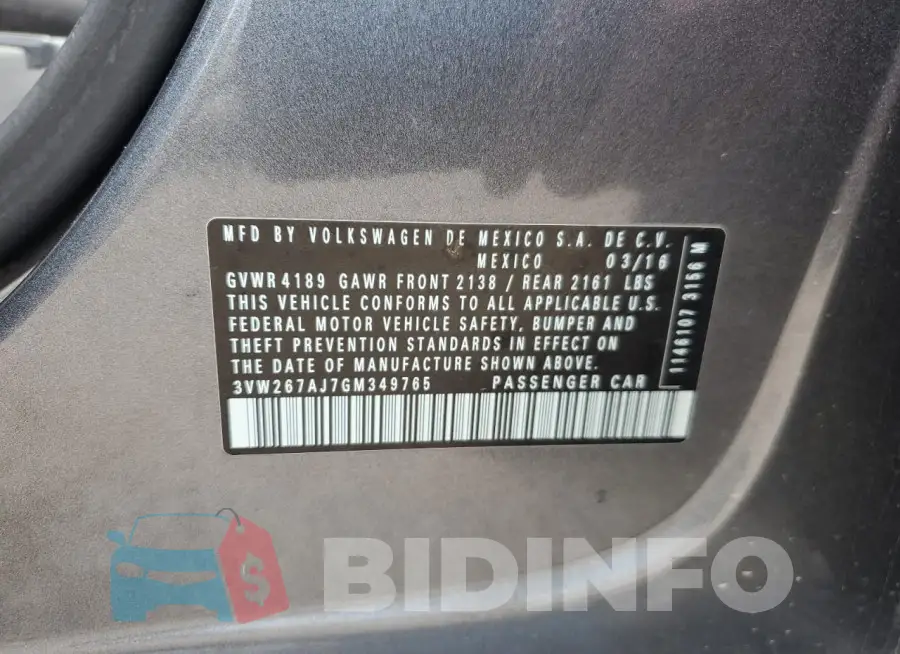 3VW267AJ7GM349765 Photo# 12