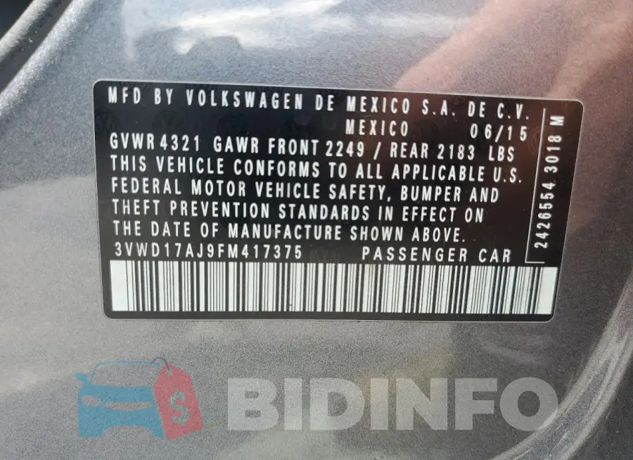 3VWD17AJ9FM417375 Photo# 12