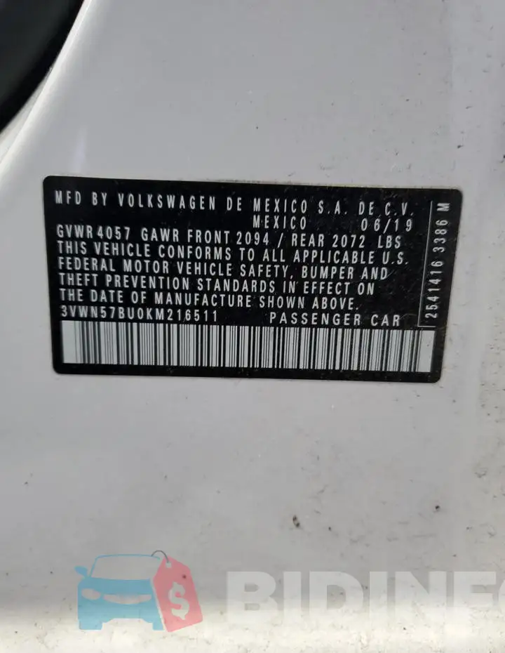 3VWN57BU0KM216511 Photo# 12