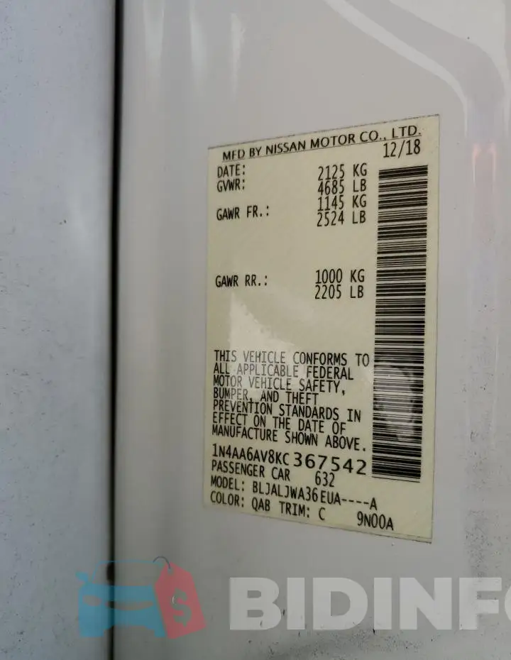 1N4AA6AV8KC367542 Photo# 13