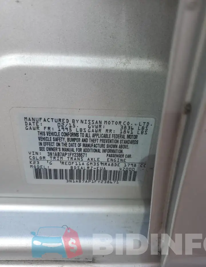 3N1AB7AP1FY238671 Photo# 12