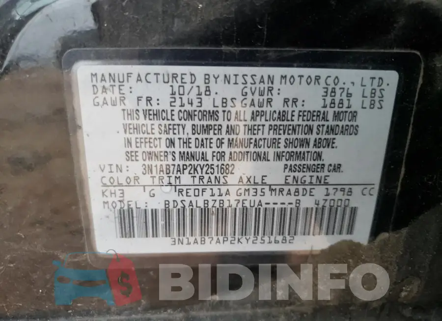 3N1AB7AP2KY251682 Photo# 12
