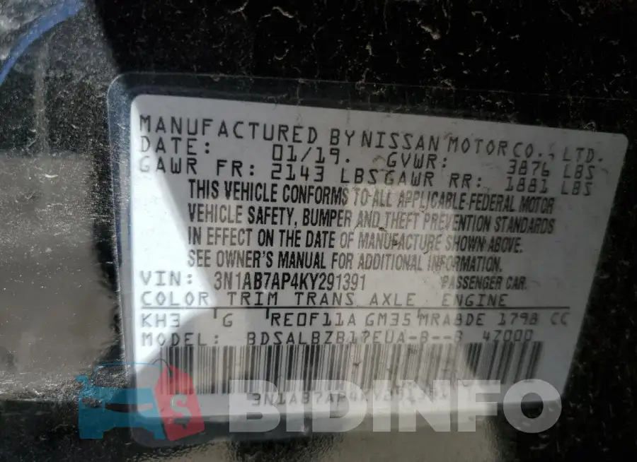 3N1AB7AP4KY291391 Photo# 12