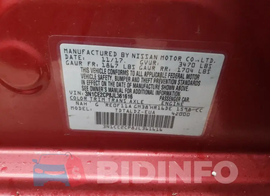 3N1CE2CP8JL361616 Photo# 12