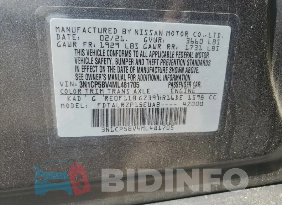 3N1CP5BV4ML481705 Photo# 13