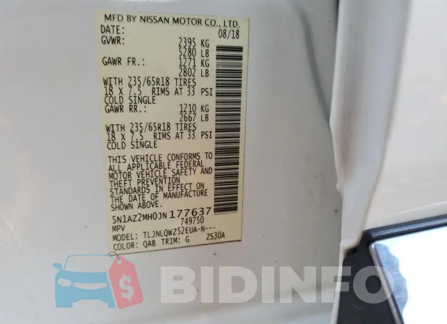 5N1AZ2MH0JN177637 Photo# 12
