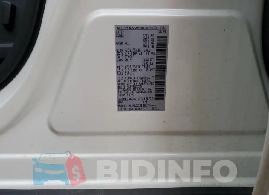 5N1DR2MN0KC651862 Photo# 14