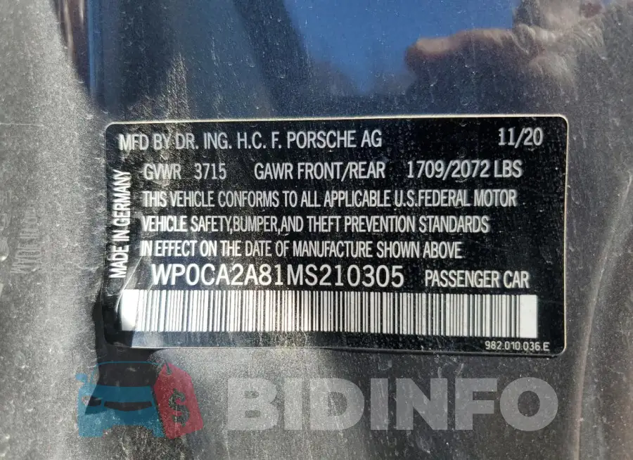 WP0CA2A81MS210305 Photo# 12
