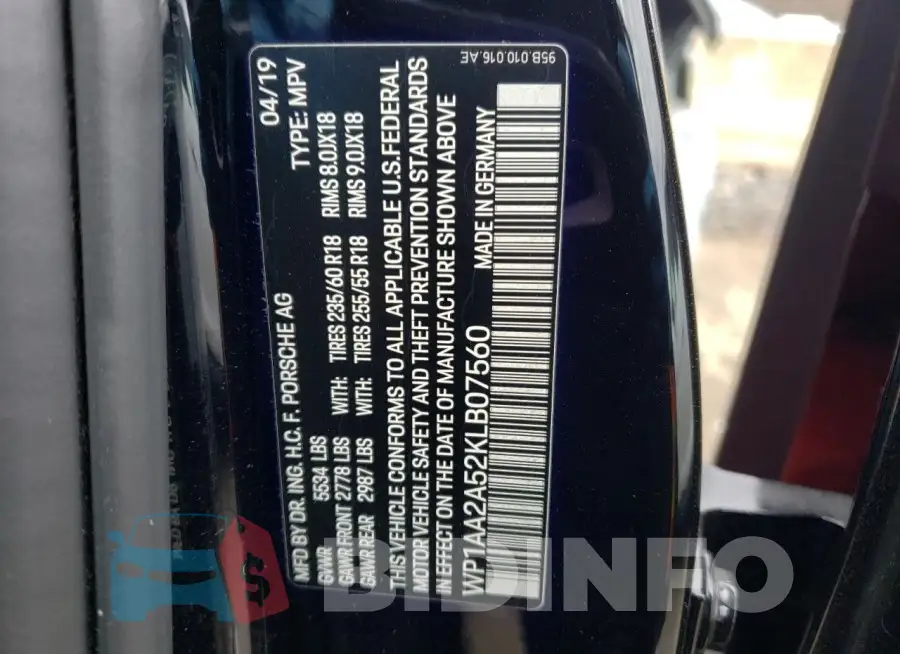 WP1AA2A52KLB07560 Photo# 13