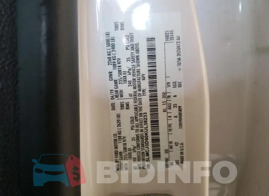 5LMCJ3D90KUL38233 Photo# 12
