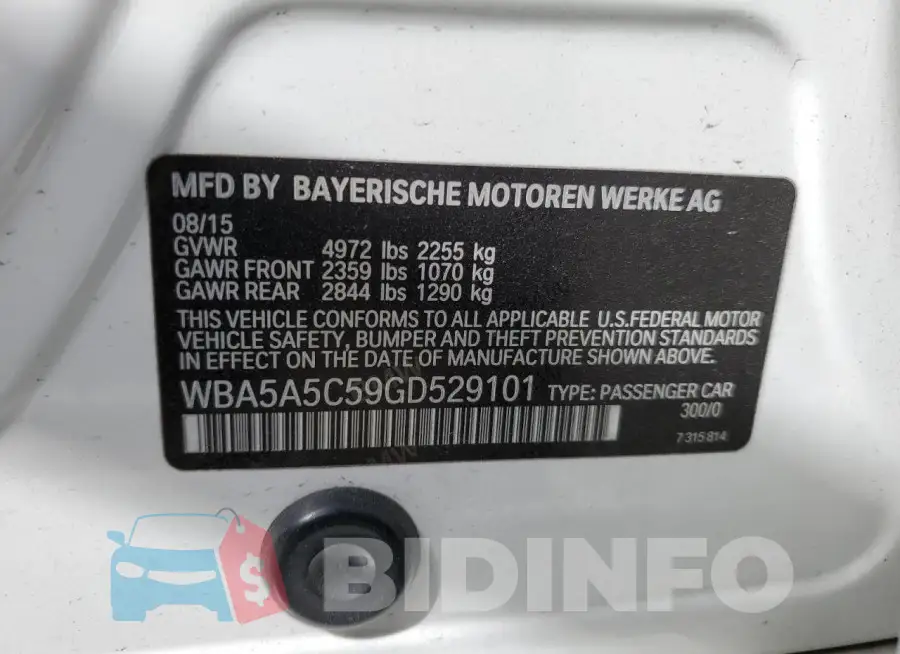 WBA5A5C59GD529101 Photo# 12