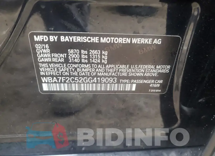 WBA7F2C52GG419093 Photo# 12
