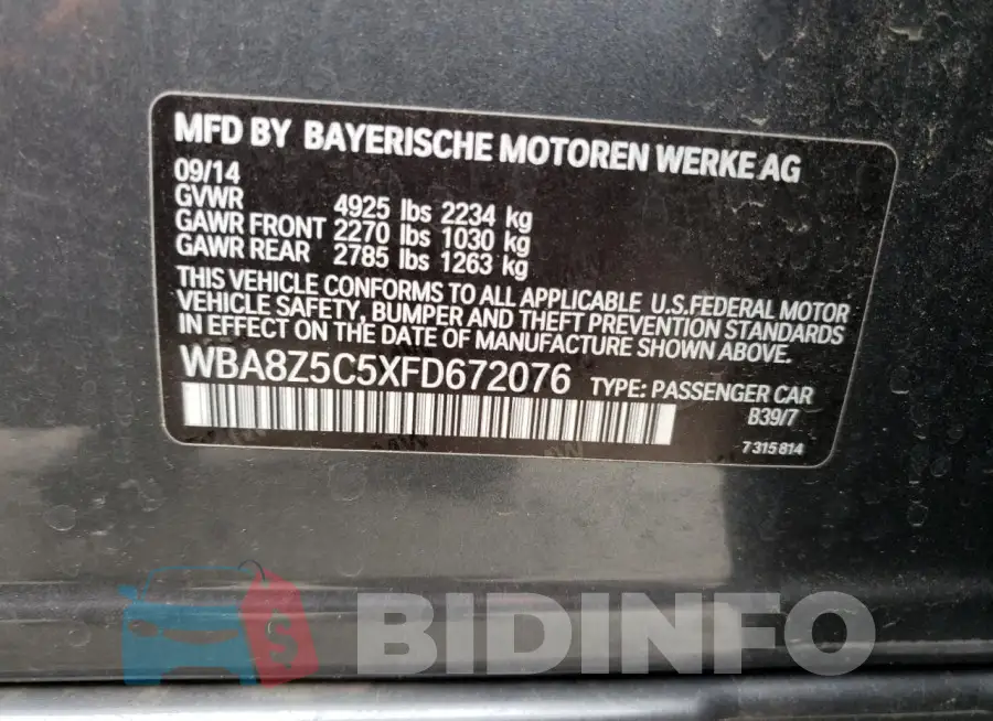 WBA8Z5C5XFD672076 Photo# 12