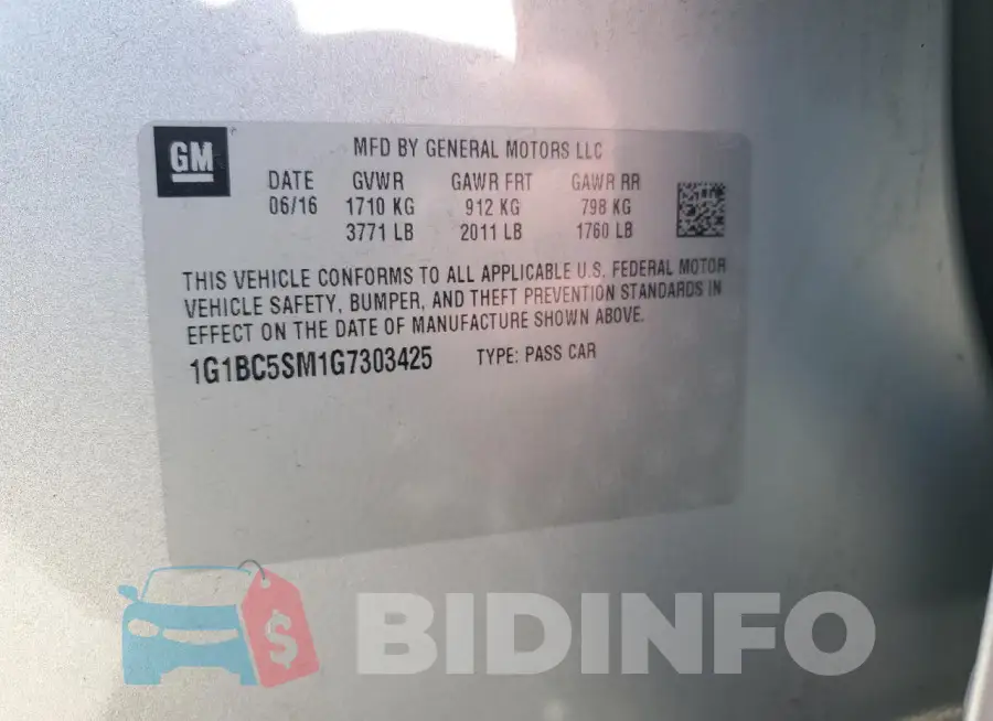 1G1BC5SM1G7303425 Photo# 13
