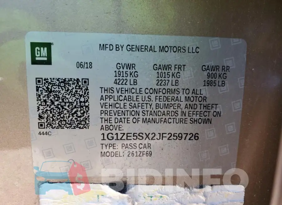1G1ZE5SX2JF259726 Photo# 12