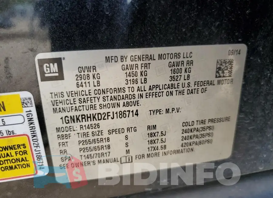 1GNKRHKD2FJ186714 Photo# 14
